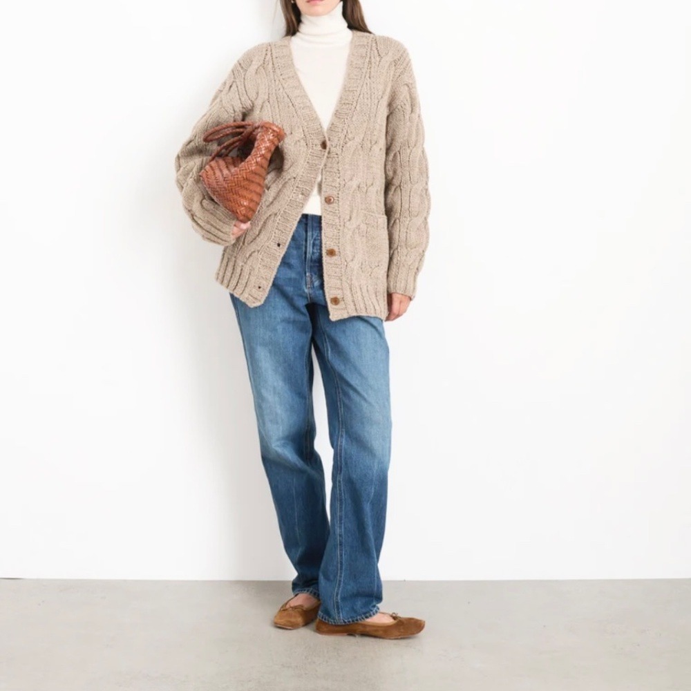 Alex Mill - Marni Cable Knit Cardigan Sweater Womens S Cotton/Linen Beige FLAW‎ - Picture 10 of 14